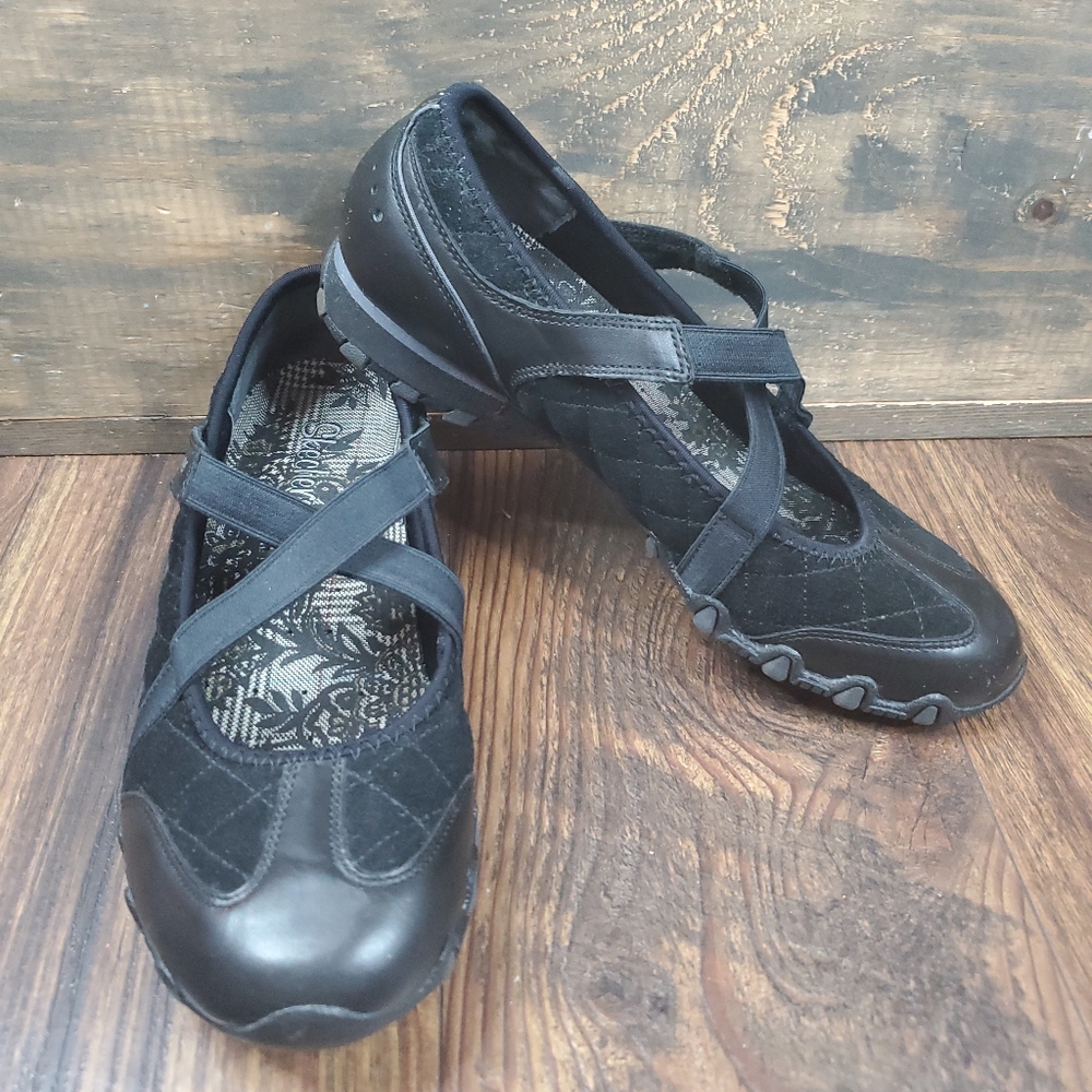 Skechers Bikers Get Up Strappy Casual Black Mary Jane Shoes Womens Size 7.5